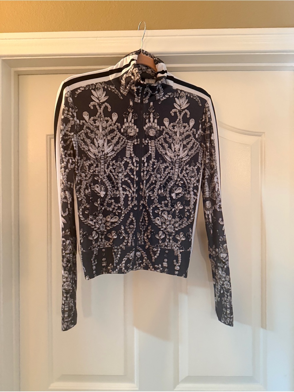Norma Kamali chandelier print Green & White Printed Zip-Up Track Jacket